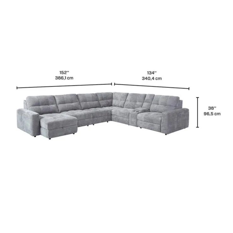 Power Modular Reclining Sectional with 2 Sliders, Left-Side Chaise with Storage, and Console - 7 pcs Grey Online