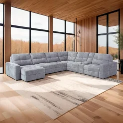 Power Modular Reclining Sectional with 2 Sliders, Left-Side Chaise with Storage, and Console - 7 pcs Grey Online