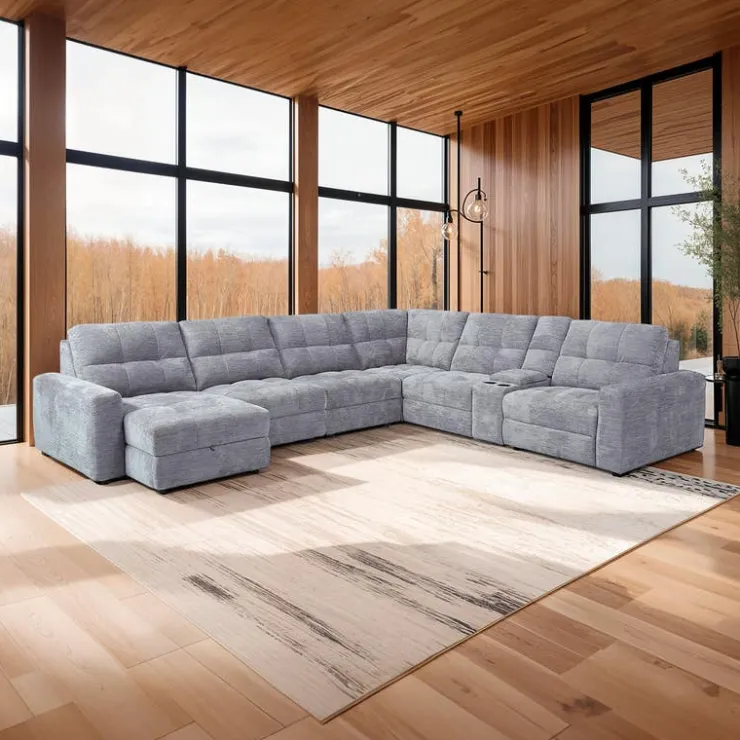 Power Modular Reclining Sectional with 2 Sliders, Left-Side Chaise with Storage, and Console - 7 pcs Grey Online