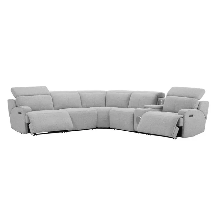 Power Modular Sectional and Console with Built-In Audio System - 6 pcs Grey