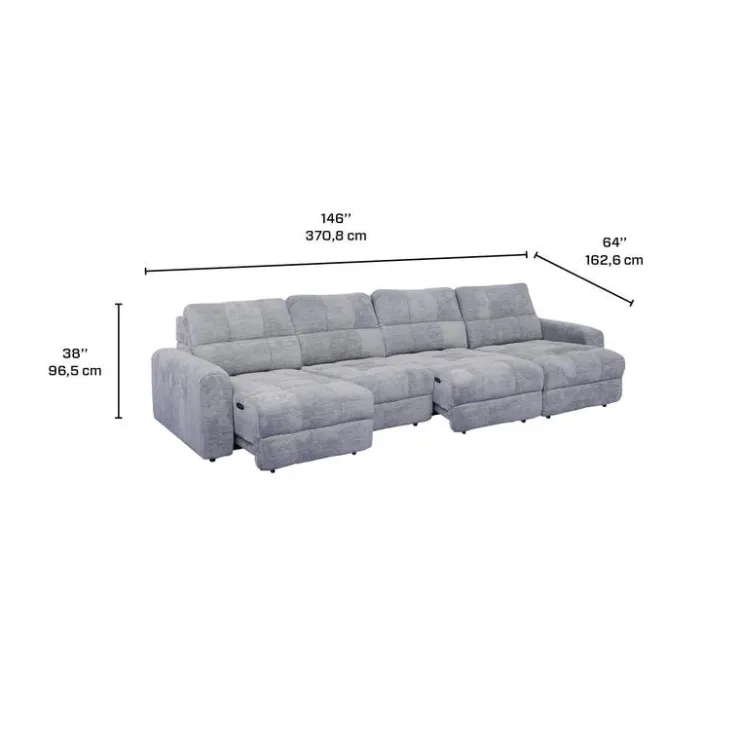 Power Modular Sectional with 2 Sliders and Right-Side Chaise with Storage - 4 pcs Grey Sale