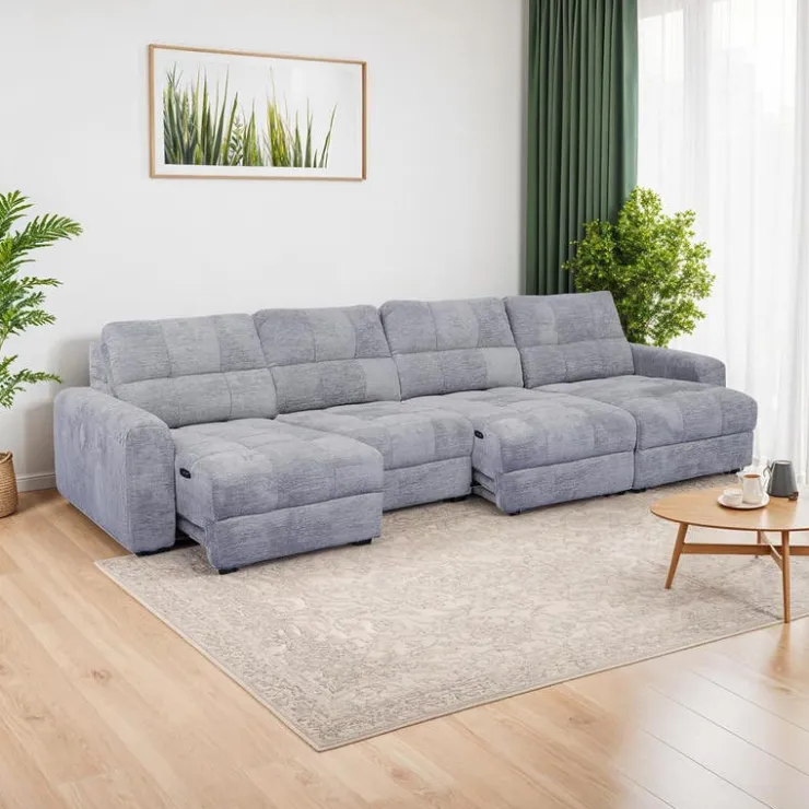 Power Modular Sectional with 2 Sliders and Right-Side Chaise with Storage - 4 pcs Grey Sale