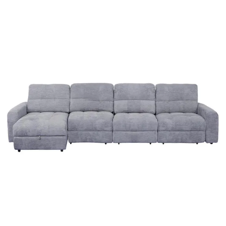 Power Modular Sectional with 2 Sliders and Left-Side Chaise with Storage - 4 pcs Grey Outlet