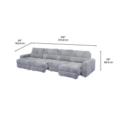 Power Modular Sectional with 2 Sliders and Left-Side Chaise with Storage - 4 pcs Grey Outlet