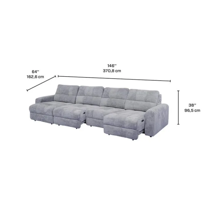 Power Modular Sectional with 2 Sliders and Left-Side Chaise with Storage - 4 pcs Grey Outlet