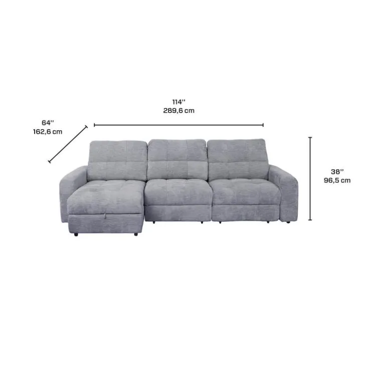 Power Modular Sofa with 2 Sliders and Left-Side Chaise with Storage - 3 pcs Grey Online