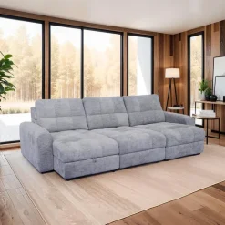 Power Modular Sofa with 2 Sliders and Left-Side Chaise with Storage - 3 pcs Grey Online