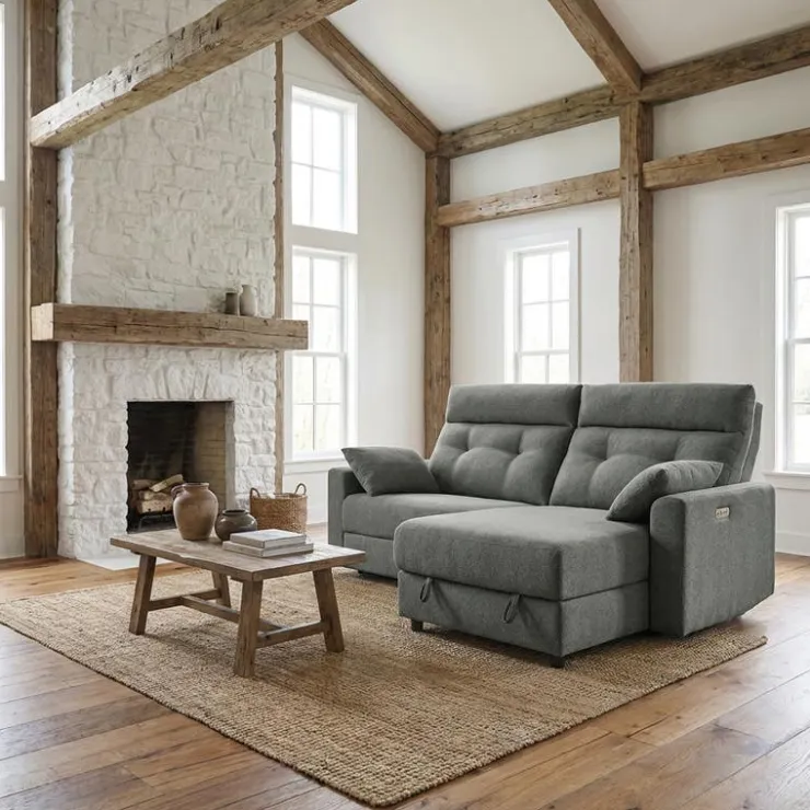 Power Recliner Loveseat and Right-Facing Chaise with Storage - Grey Outlet