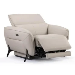 HTL Power Recliner with Adjustable Headrest - Genuine Leather Oatmeal Beige Sale
