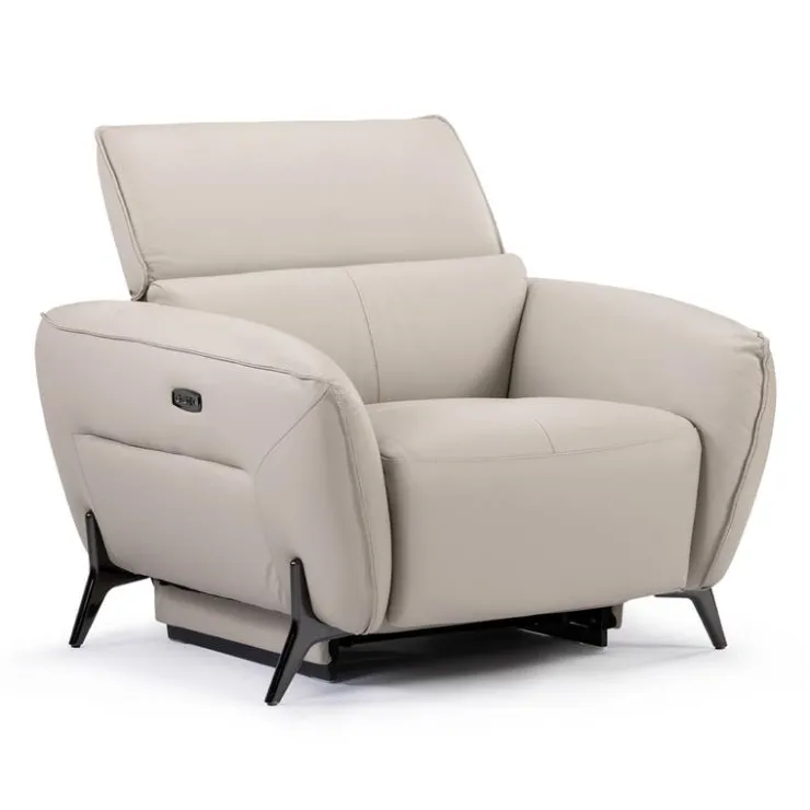 HTL Power Recliner with Adjustable Headrest - Genuine Leather Oatmeal Beige Sale