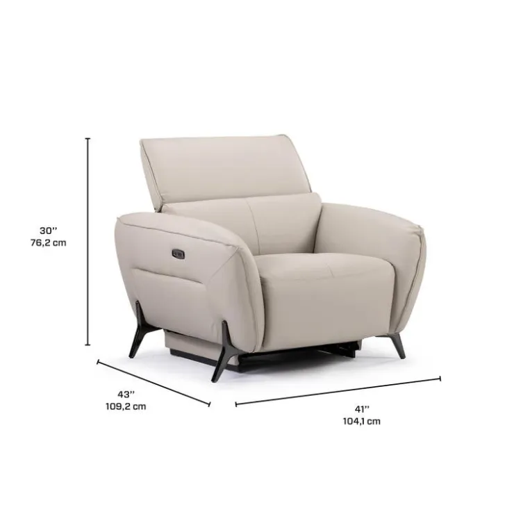 HTL Power Recliner with Adjustable Headrest - Genuine Leather Oatmeal Beige Sale