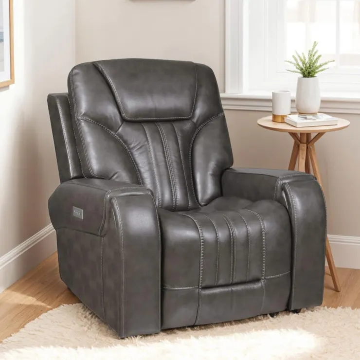 Power Recliner with Adjustable Headrest Grey Discount