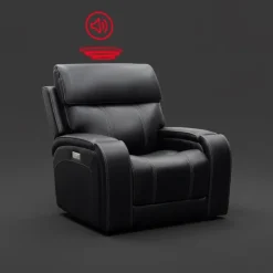 Power Recliner with Adjustable Headrest, Retractable Controls and Immersive Sound System Black Outlet