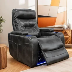 Power Recliner with Storage, Cup Holders and LED Lighting - Grey Online