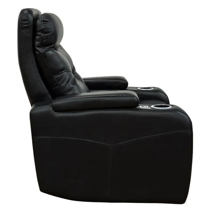 Power Recliner with Storage, Cup Holders and LED Lighting - Black