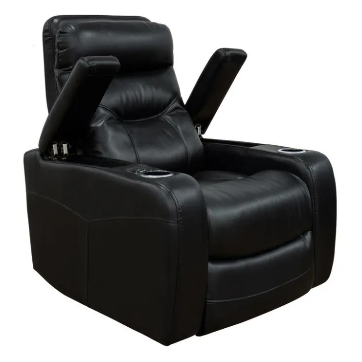 Power Recliner with Storage, Cup Holders and LED Lighting - Black