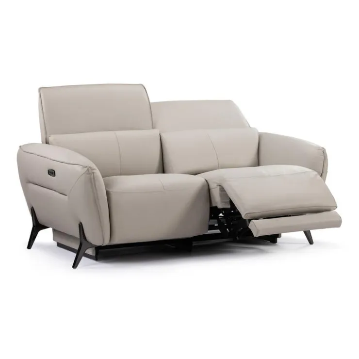 HTL Power Reclining Loveseat with Adjustable Headrests - Genuine Leather Oatmeal Beige Discount