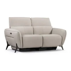 HTL Power Reclining Loveseat with Adjustable Headrests - Genuine Leather Oatmeal Beige Discount