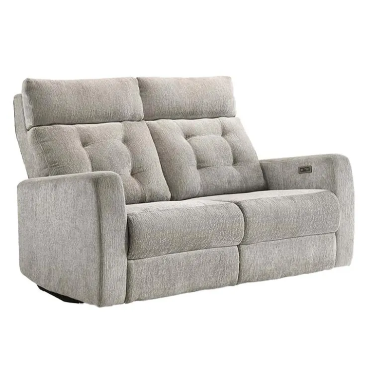 Power Reclining Loveseat with Adjustable Headrests Light Grey Hot