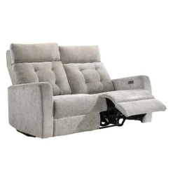 Power Reclining Loveseat with Adjustable Headrests Light Grey Hot