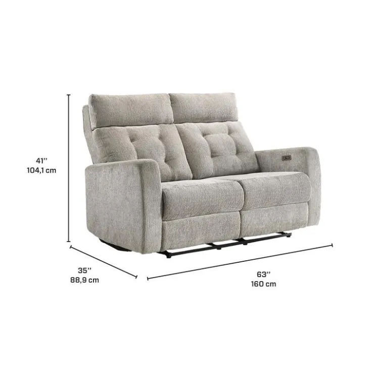 Power Reclining Loveseat with Adjustable Headrests Light Grey Hot