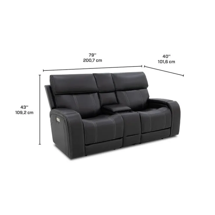 Power Reclining Loveseat with Adjustable Headrests, Console and Immersive Sound System Black