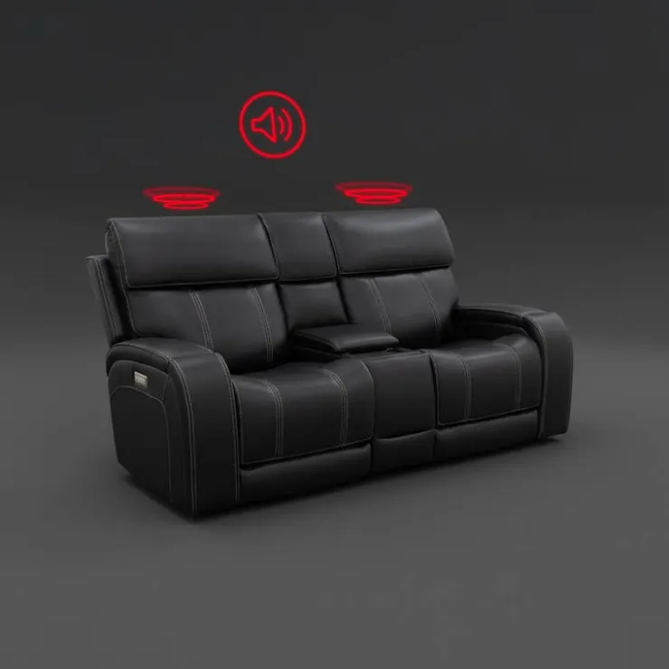 Power Reclining Loveseat with Adjustable Headrests, Console and Immersive Sound System Black