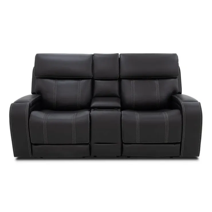 Power Reclining Loveseat with Adjustable Headrests, Console and Immersive Sound System Black