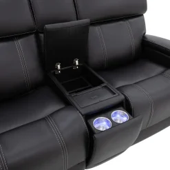Power Reclining Loveseat with Adjustable Headrests, Console and Immersive Sound System Black