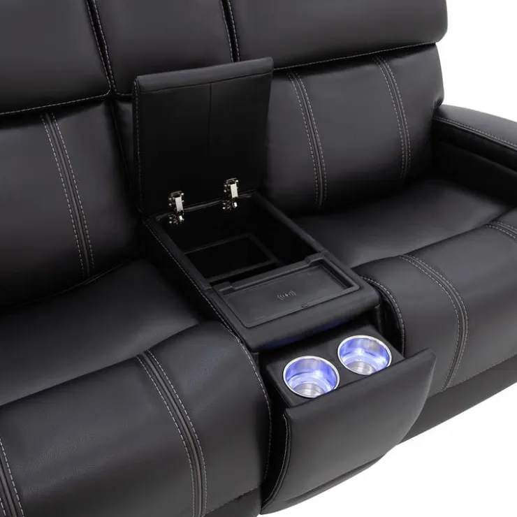 Power Reclining Loveseat with Adjustable Headrests, Console and Immersive Sound System Black