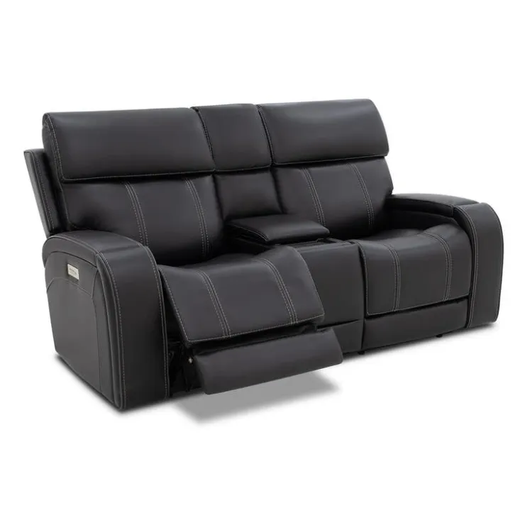 Power Reclining Loveseat with Adjustable Headrests, Console and Immersive Sound System Black