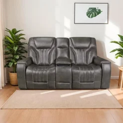 Power Reclining Loveseat with Adjustable Headrests Grey