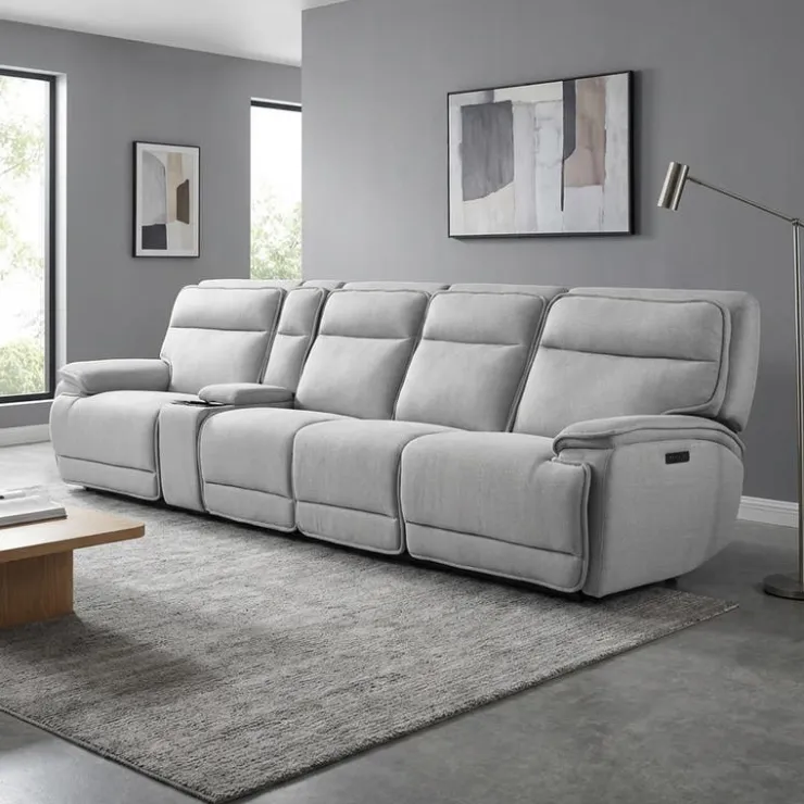 Power Reclining Modular Sectional, Adjustable Headrests, Console with an Audio System and 2 Fold-Down Backrest Seats - 5 pcs Grey New