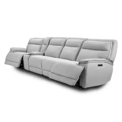 Power Reclining Modular Sectional, Adjustable Headrests, Console with an Audio System and 2 Fold-Down Backrest Seats - 5 pcs Grey New