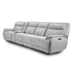 Power Reclining Modular Sectional, Adjustable Headrests, Console with an Audio System and 2 Fold-Down Backrest Seats - 5 pcs Grey New