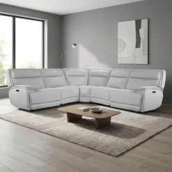 Power Reclining Modular Sectional, Adjustable Headrests and Fold-Down Backrest Seat - 5 pcs Grey Online