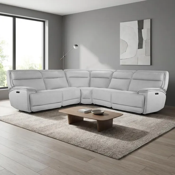 Power Reclining Modular Sectional, Adjustable Headrests and Fold-Down Backrest Seat - 5 pcs Grey Online