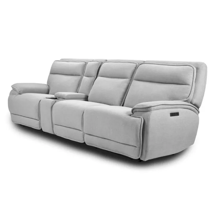 Power Reclining Modular Sofa, Adjustable Headrests, Console with an Audio System and Fold-Down Backrest Seat - 4 pcs Grey Best
