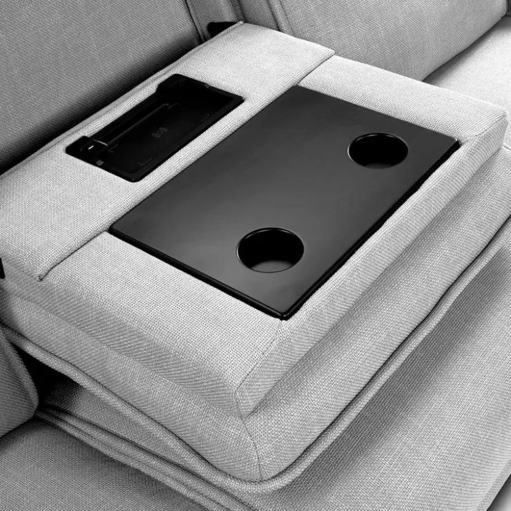 Power Reclining Modular Sofa, Adjustable Headrests, Console with an Audio System and Fold-Down Backrest Seat - 4 pcs Grey Best