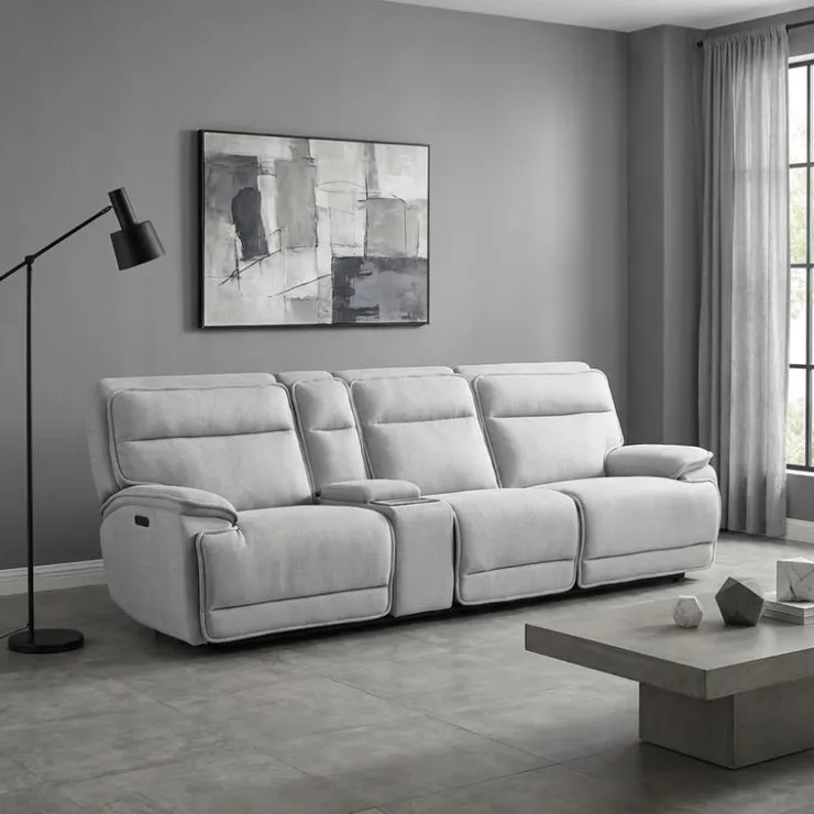Power Reclining Modular Sofa, Adjustable Headrests, Console with an Audio System and Fold-Down Backrest Seat - 4 pcs Grey Best
