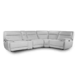 Power Reclining Modular Sectional, Adjustable Headrests and Console with an Audio System - 5 pcs Grey Outlet