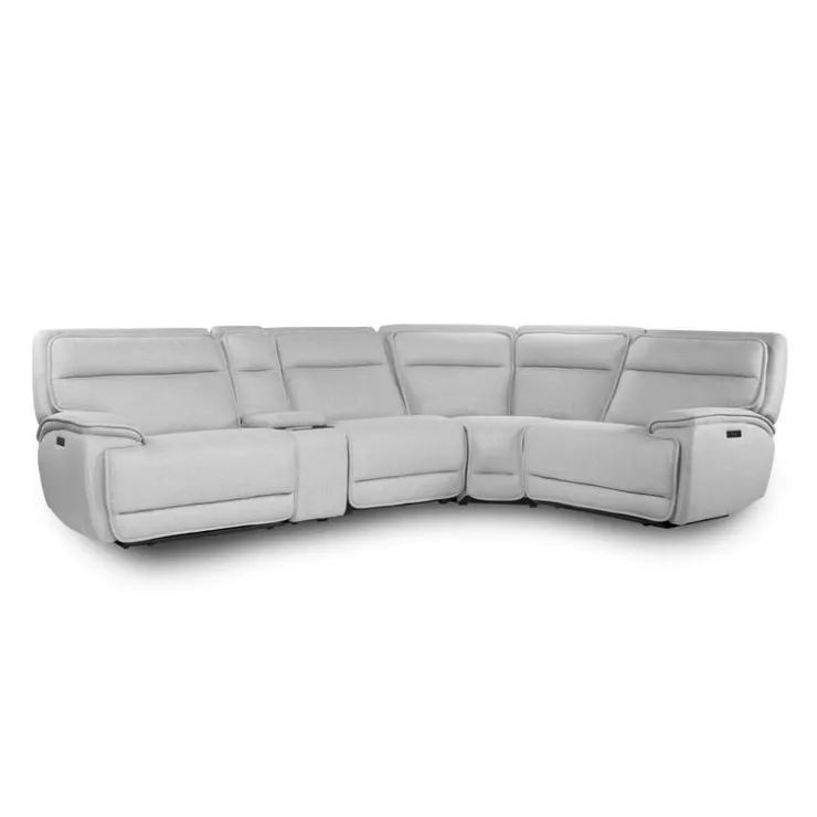 Power Reclining Modular Sectional, Adjustable Headrests and Console with an Audio System - 5 pcs Grey Outlet