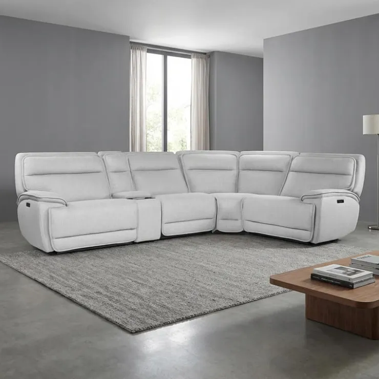 Power Reclining Modular Sectional, Adjustable Headrests and Console with an Audio System - 5 pcs Grey Outlet