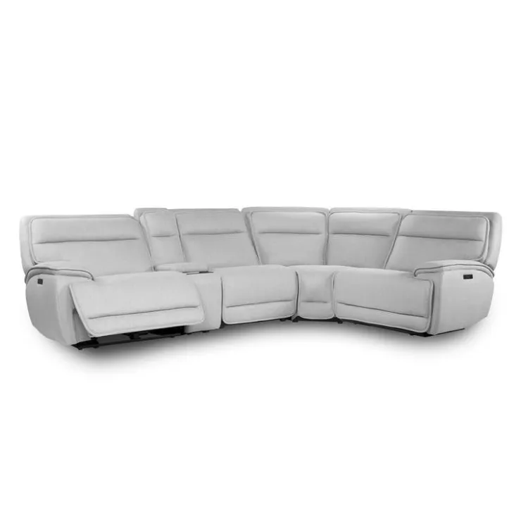 Power Reclining Modular Sectional, Adjustable Headrests and Console with an Audio System - 5 pcs Grey Outlet