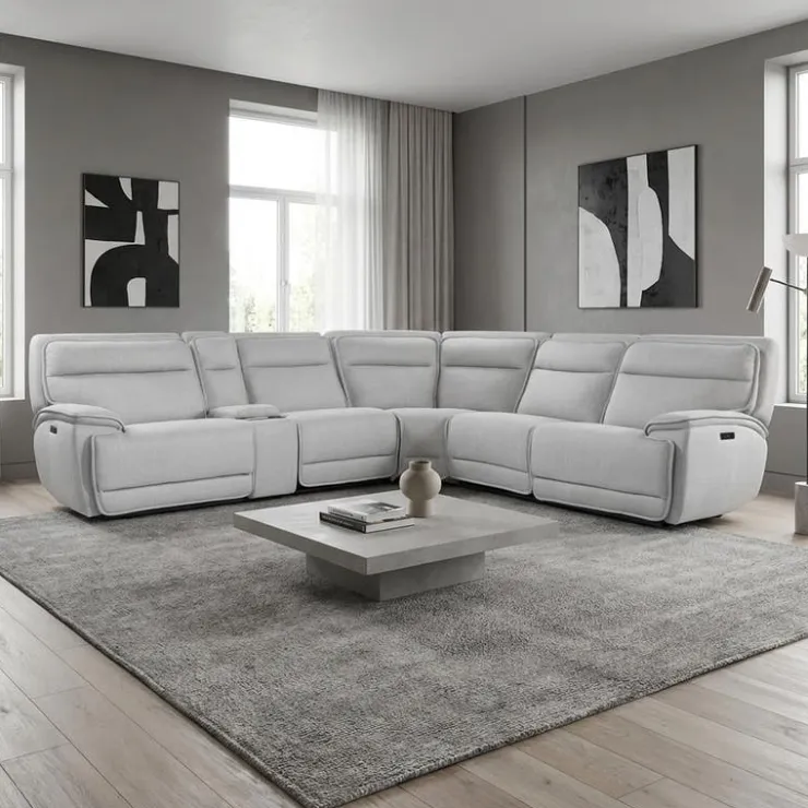 Power Reclining Modular Sectional, Adjustable Headrests, Console with an Audio System and Fold-Down Backrest Seat - 6 pcs Pale Grey Sale