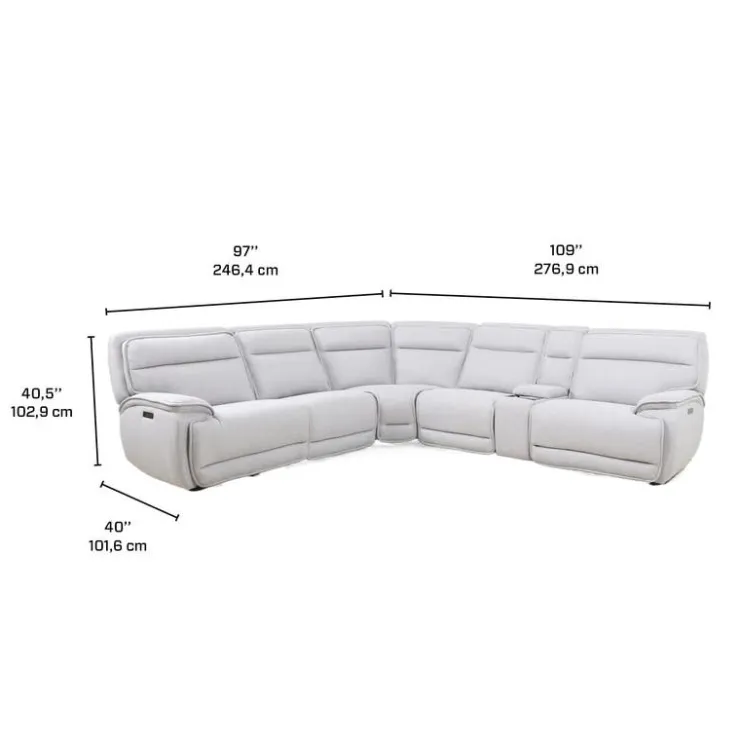 Power Reclining Modular Sectional, Adjustable Headrests, Console with an Audio System and Fold-Down Backrest Seat - 6 pcs Pale Grey Sale