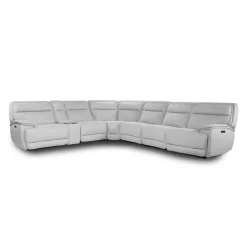Power Reclining Modular Sectional, Adjustable Headrests, Console with an Audio System and Fold-Down Backrest Seat - 7 pcs Pale Grey Clearance