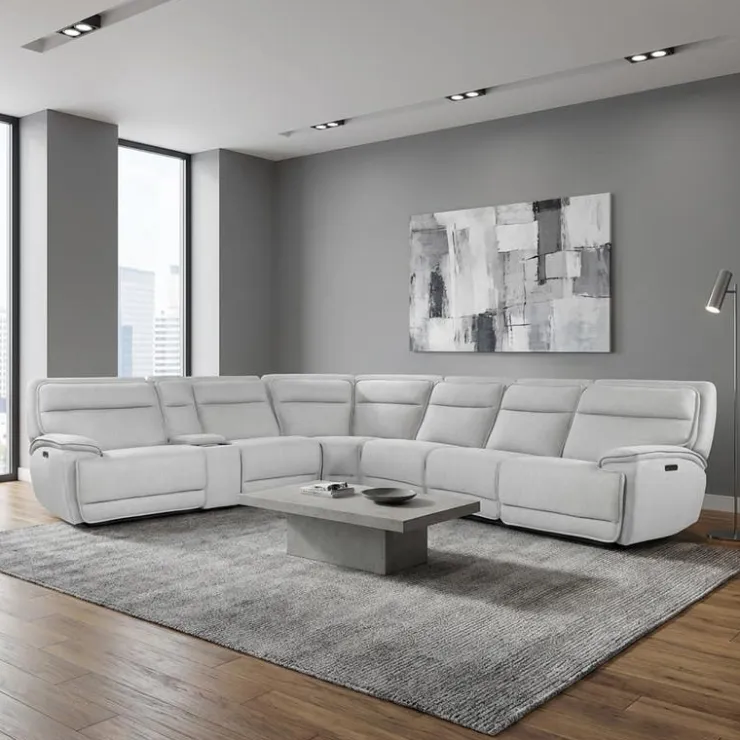 Power Reclining Modular Sectional, Adjustable Headrests, Console with an Audio System and Fold-Down Backrest Seat - 7 pcs Pale Grey Clearance