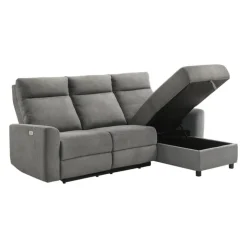 Power Reclining Sectional and Right-Side Chaise with Storage Grey Hot