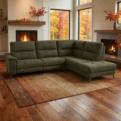 Power Reclining Sectional with Adjustable Headrest Green Outlet